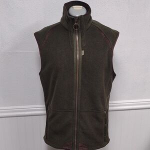 Barbour Olive Green Fleece Vest with Brown Trim